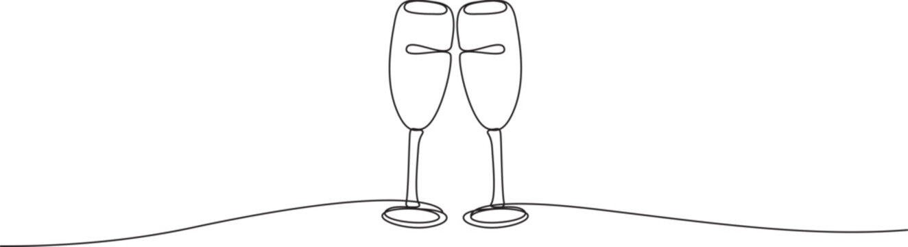 wine glass single line art drawing