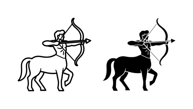 Centaur Archer Silhouette and Line Art Vector Icons