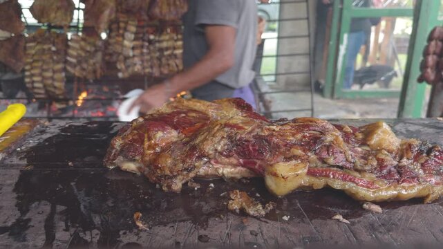 Traditional south american asado barbecue grilling meat