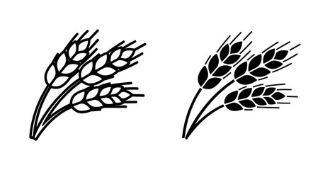 Fototapeta premium Wheat Ear Black Silhouette Icon Set