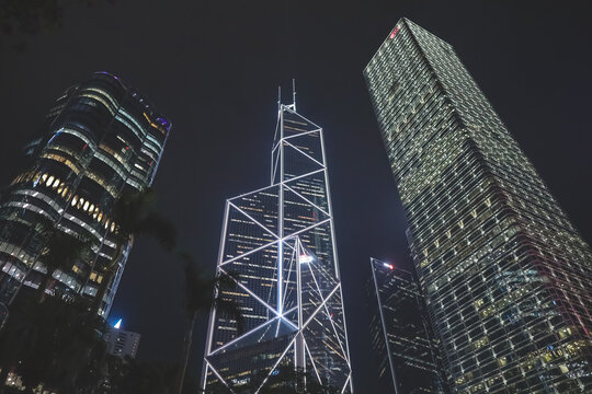 Night view of Chater Road Central Hong Kong