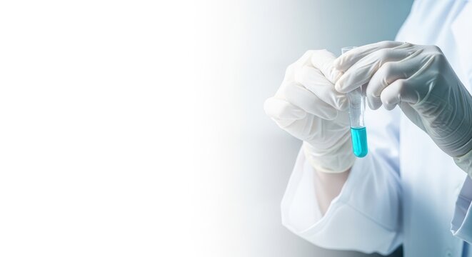Close-up Laboratory test tube with blue liquid for chemistry chemical medicine medical research copy space banner