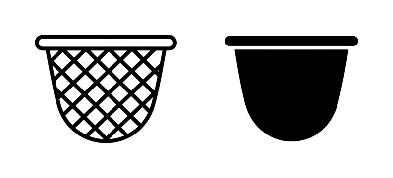 Black Mesh Basket and Solid Bin Icon Set
