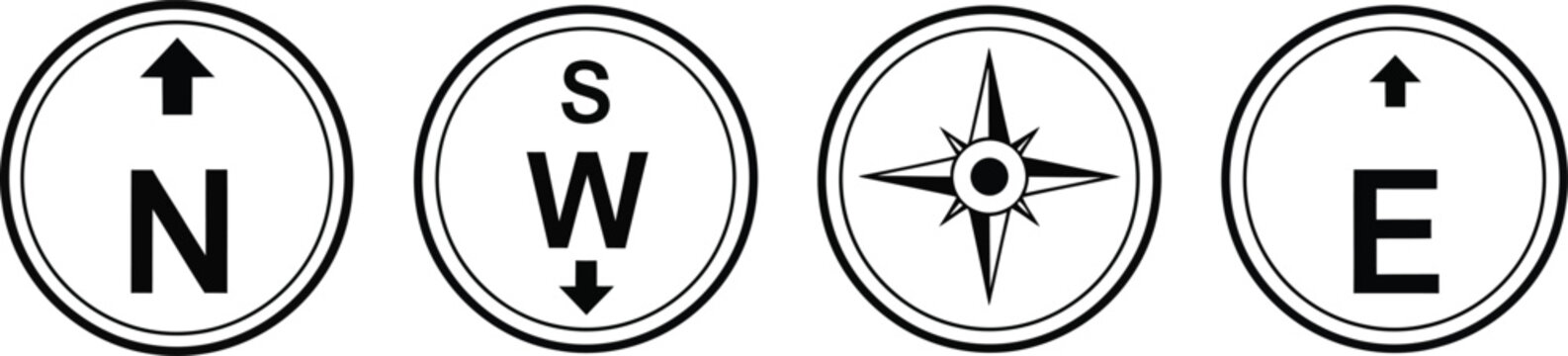 Compass direction navigation icons north west south east symbols with direction