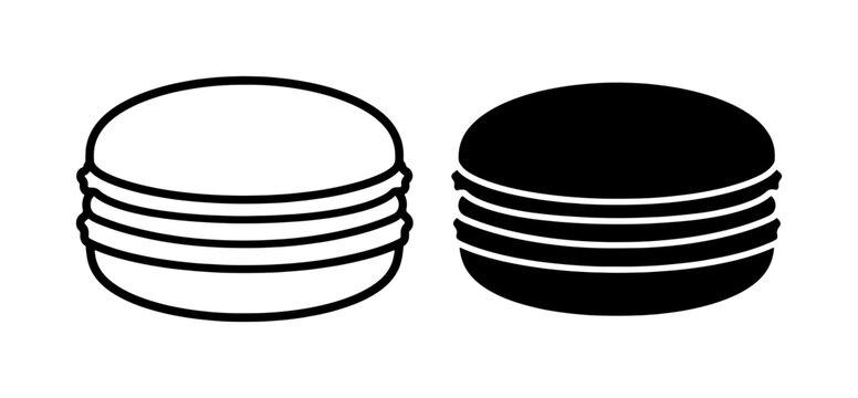 Macaron Cookie Line Art and Solid Black Icon Set