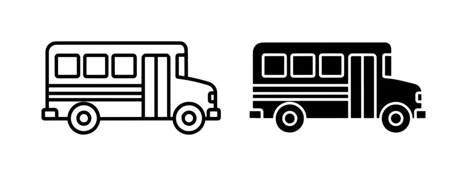 School Bus Icon Set in Outline and Glyph Style