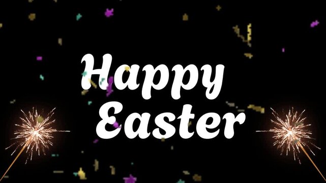Minimalist Happy Easter text animation on a black background.