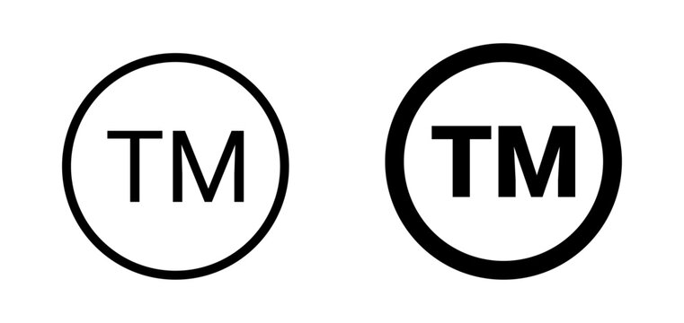 Thin and thick trademark symbol outline and solid icons represent intellectual property and brand registration on a transparent background for UI and UX design