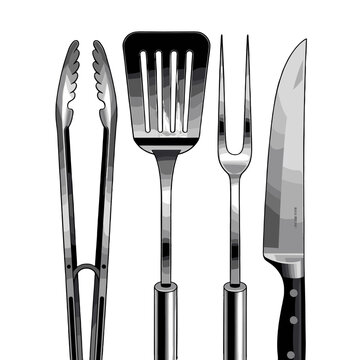 Barbecue tools neatly arranged for grilling.