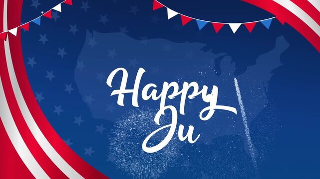 4th of july text, patriotic symbols, fireworks for celebrating independence day. Suitable for holiday marketing, social media posts, event invitations.