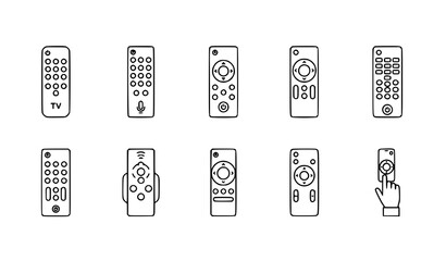 Smart TV remote line icon set with electronic control outline vector illustration isolated on white background © Lipi