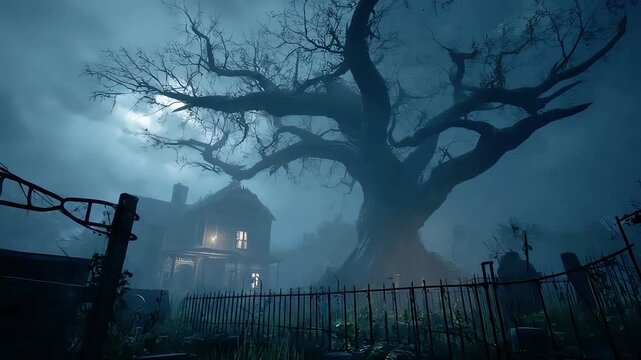 A haunting scene of an aged house enveloped in fog, evoking feelings of mystery, solitude, and perhaps a touch of unease. Ideal for storytelling, mark