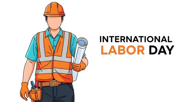 International labor day illustration with construction worker