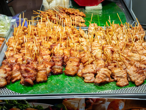 Thai Traditional Grilled Pork Skewers Street Food