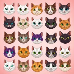 Fototapeta premium Collection of various cat faces in a grid pattern