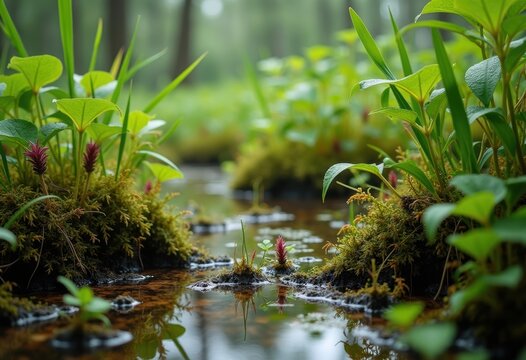 Biodiverse Fen Alkaline Wetland Peat Soil Habitat Featuring Maximum Plant Variety