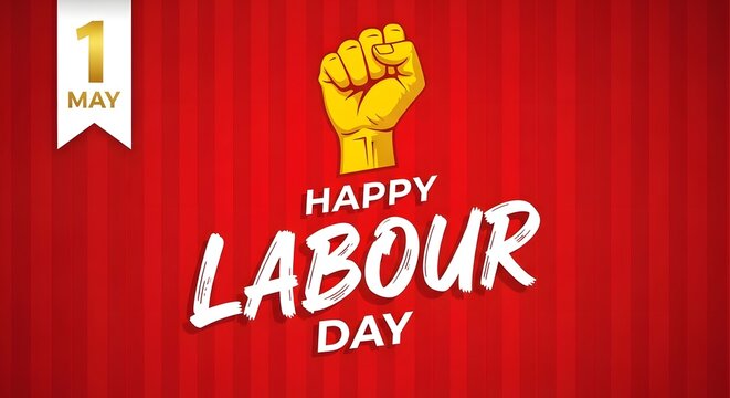 Happy labour day celebration a fist holding a lightbulb