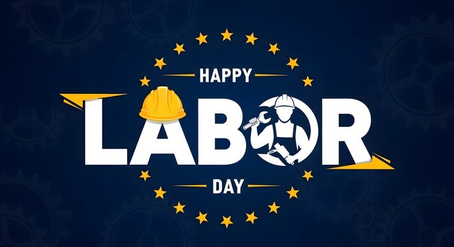 Happy labor day illustration with construction tools and stars