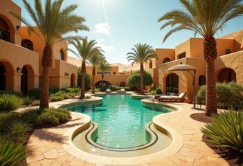 Fototapeta premium Enchanting Palm Oasis Unique Desert Mirage Personal Retreat Escaping Climate Heat