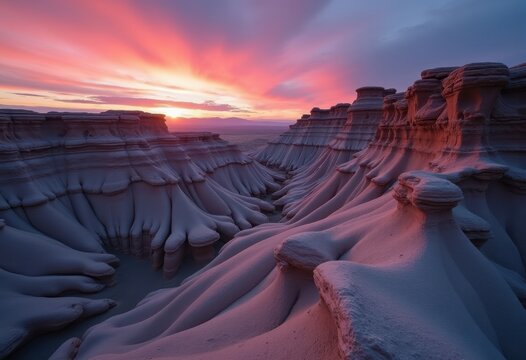 Eroded Rocky Badlands Sharp Climaxes Intense Color Gradation Celestial Dusk Eccentric Deposits