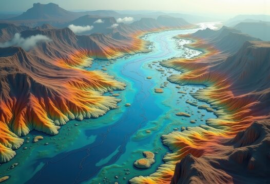 Intricate River System Mapping Watershed Topography Geographic Data Visualization