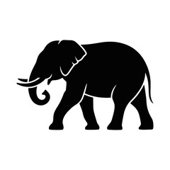 Fototapeta premium Vector of a black elephant walking with white outline details.