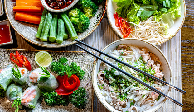 Set of traditional Vietnamese dishes