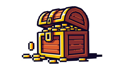 Pixel Art Treasure Chest Overflowing with Gold Coins © Namalia