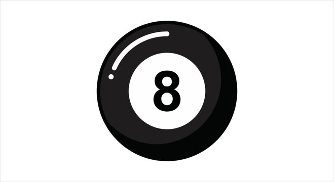 Sleek Glossy Black Eight Ball Icon for Billiards and Pool Game Designs
