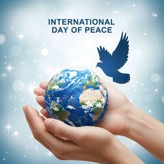 International day of peace hands holding earth with a dove symbolizing global harmony