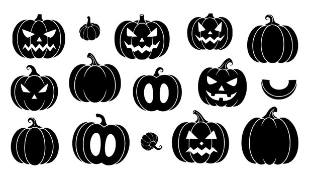 A set of black and white vector pumpkins for Halloween decoration