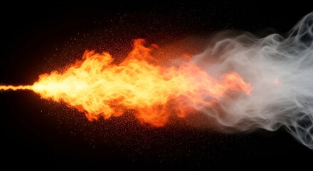 Fototapeta premium Fiery Blast and Smoke Plume Against Black Background