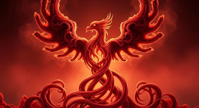 Fiery Phoenix Rising from Flames, Mythical Creature of Rebirth and Immortality