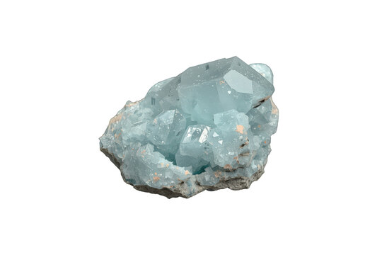 Blue celestine geode featuring lustrous crystals, showcasing delicate mineral formation and natural beauty on transparent background
