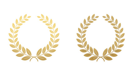 Elegant golden laurel wreath vector set with olive leaves and acorn details in symmetrical circular decorative botanical design © Mon