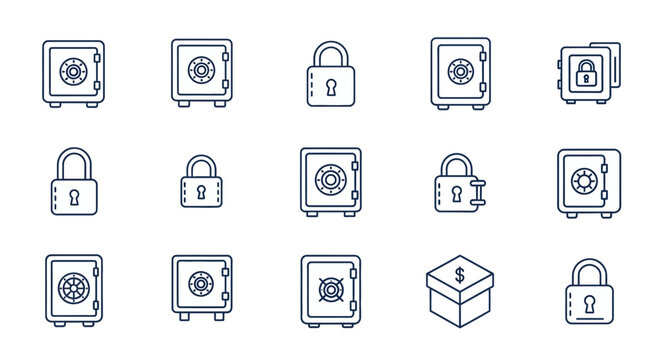 Secure Safe and Lock Icons Collection for Financial Security and Protection