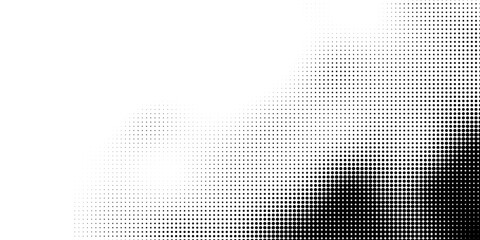 Fototapeta premium Grunge halftone gradient background. Faded grit noise texture. White and black sand wallpaper. Retro pixelated backdrop modern art