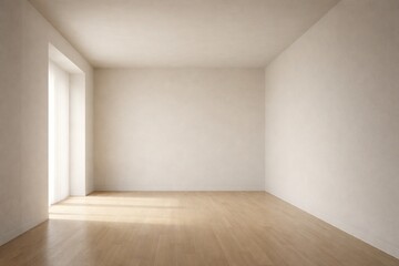 Fototapeta premium Minimal Interior with Window Light Spot and Wooden Floor Soft Natural Light Copy Space