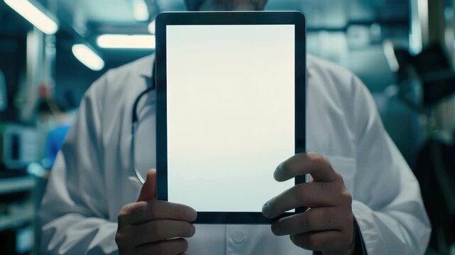 A doctor holding an electronic tablet device in their hand.