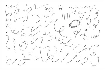 Obraz premium Hand drawn arrows set, sketch direction pointers