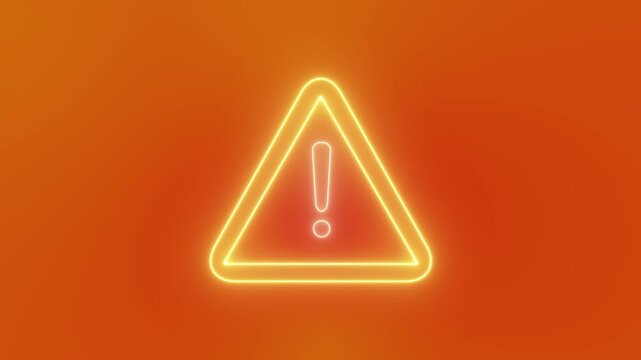 Glowing warning triangle with exclamation mark on a dark background, symbolizing caution, alert, or danger in neon style.
