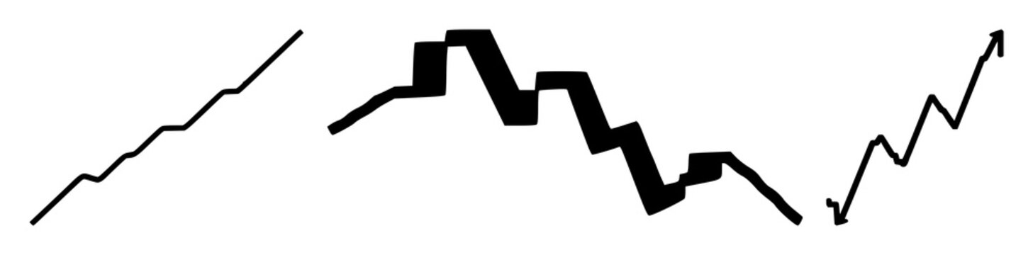Solid black icon, white background: upward stock candlestick chart set with simple line art design featuring sketches, drawings, vector graphics with minimalist and simple illustrations