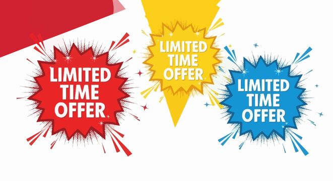 Limited Time Offer Sale Badges - Red, Yellow, Blue Burst Shapes