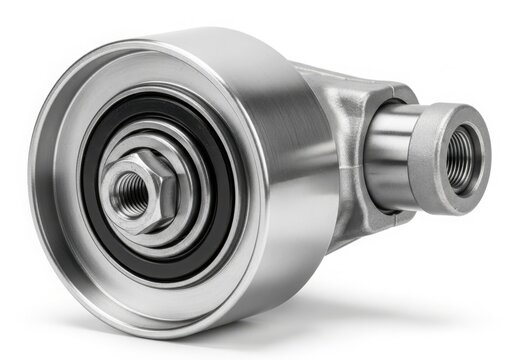 Close-up view of a metallic ball joint assembly used in mechanical systems