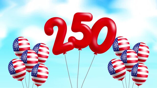 america 250 years anniversary balloons in the sky animated banner video footage 