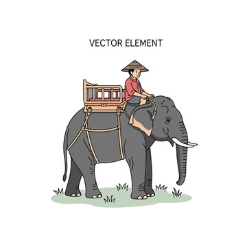 Vector Illustration of a Mahout Riding an Elephant with a Carriage