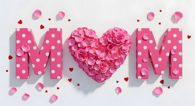 Pink polka dot love heart with mom letters for Mother's Day celebration
