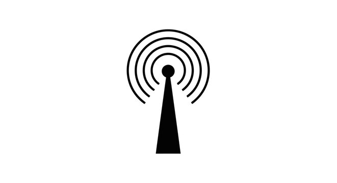 Black Radio Antenna Tower Transmitting Broadcast Signals, Symbolizing Communication and Wireless Technology on an Isolated White Background
