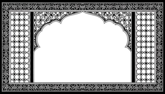 Ornate archway with geometric patterns and floral borders