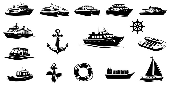 Passenger Ferry Catamaran Silhouette Vector - Marine Public Transit Icon